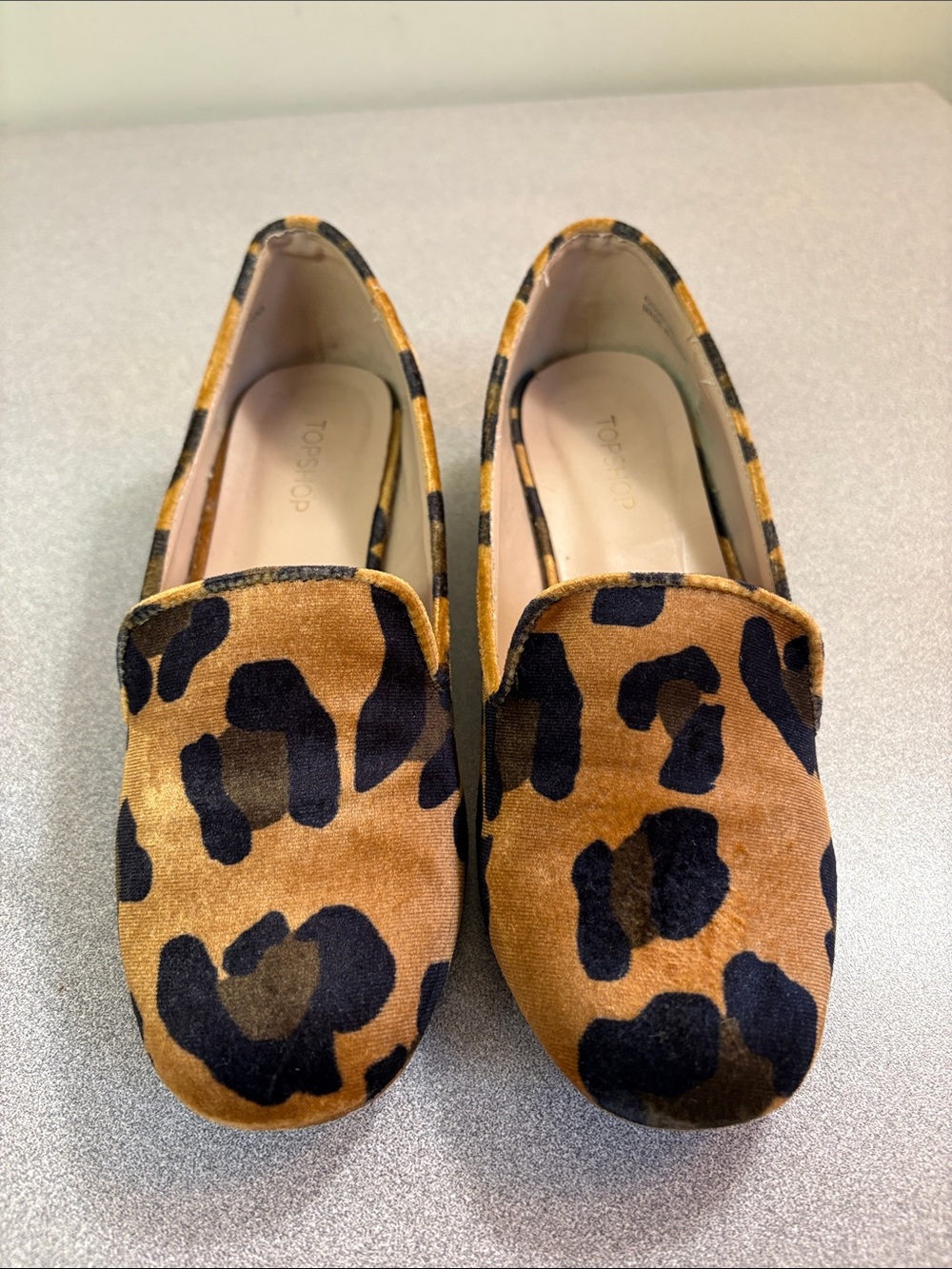 Topshop Leopard Velvet Slip-On Loafers in Brown and Black - Picture 3 of 12